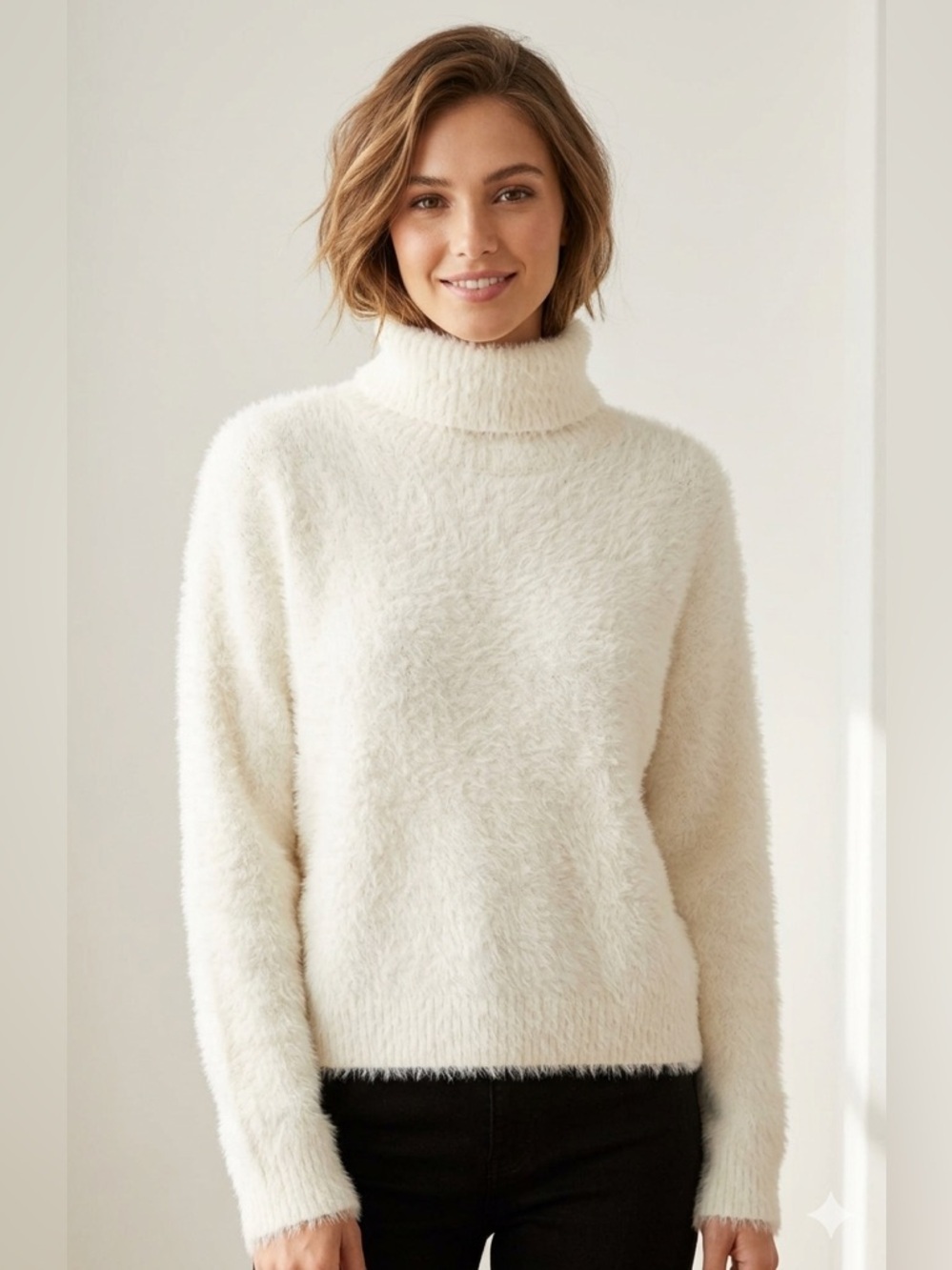 Cozy Ivory Eyelash Turtleneck Sweater | Sz M